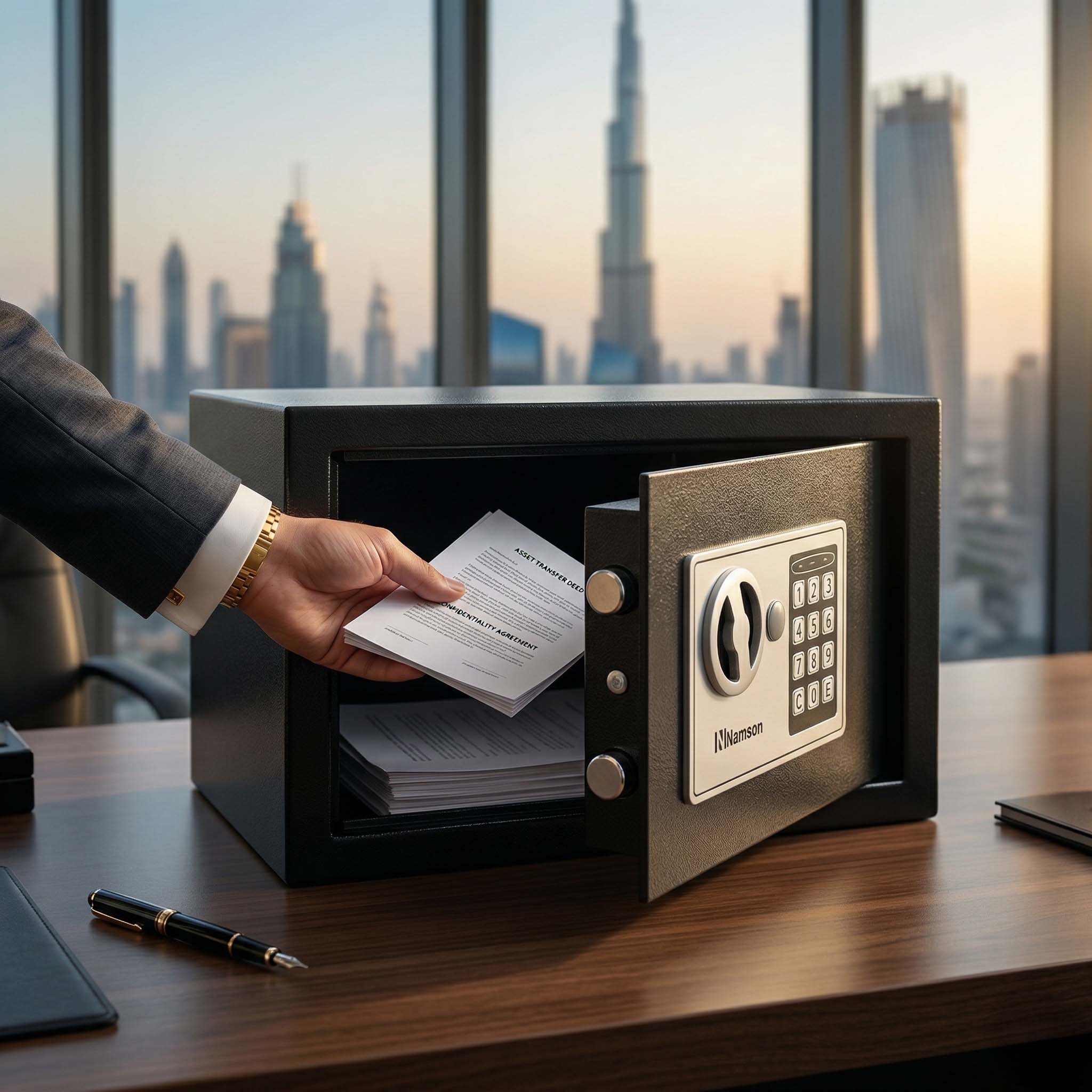 Businessman using safe box